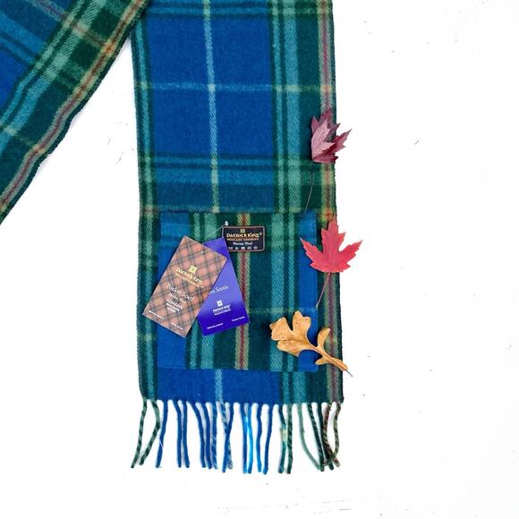 Patrick King Woollen Co Merino Wool Pocket Scarf NWT | Blue Green Tartan Gift - Picture 2 of 16